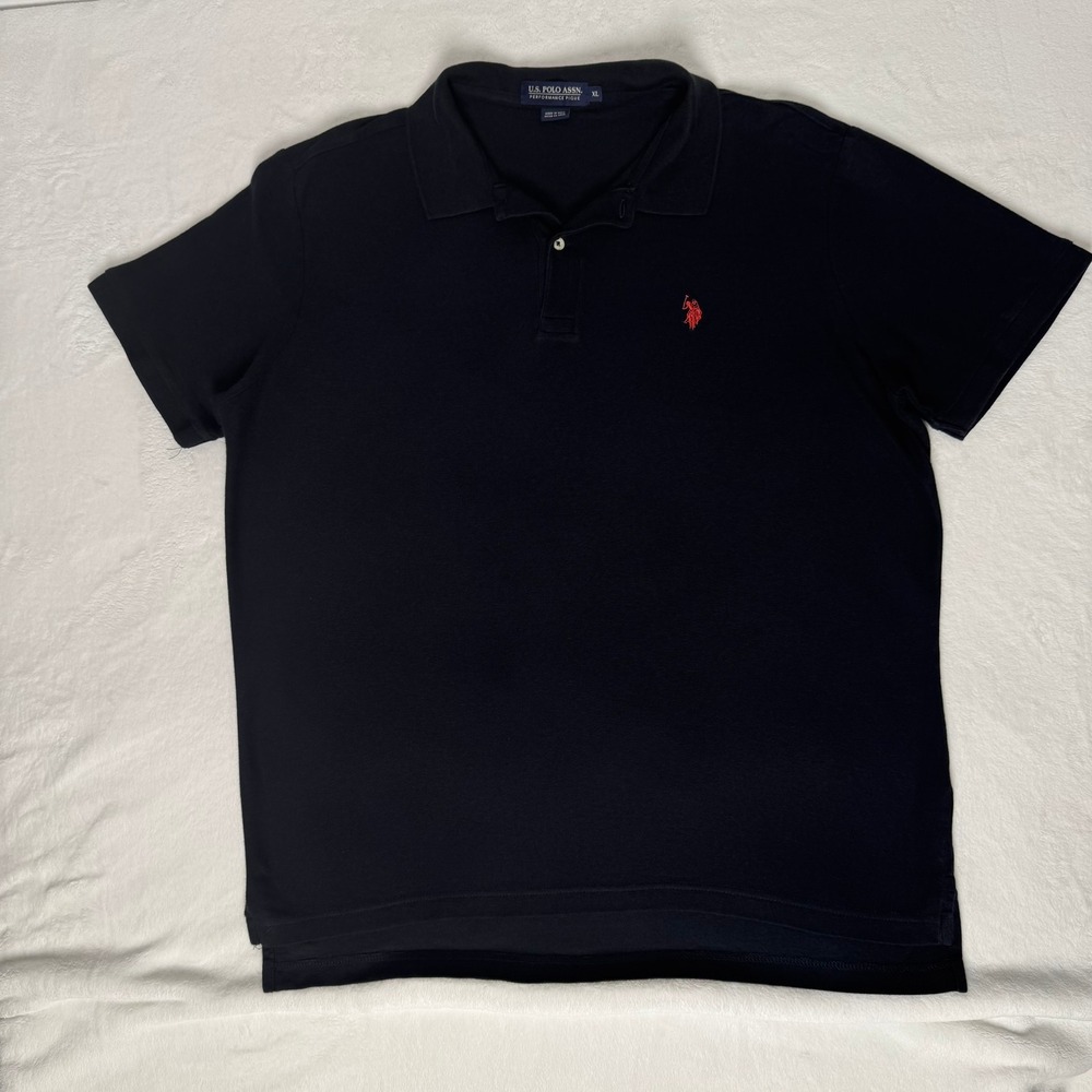 US Polo Assn Mens XL Navy Blue Performance Pique Short Sleeve Polo Shirt Logo